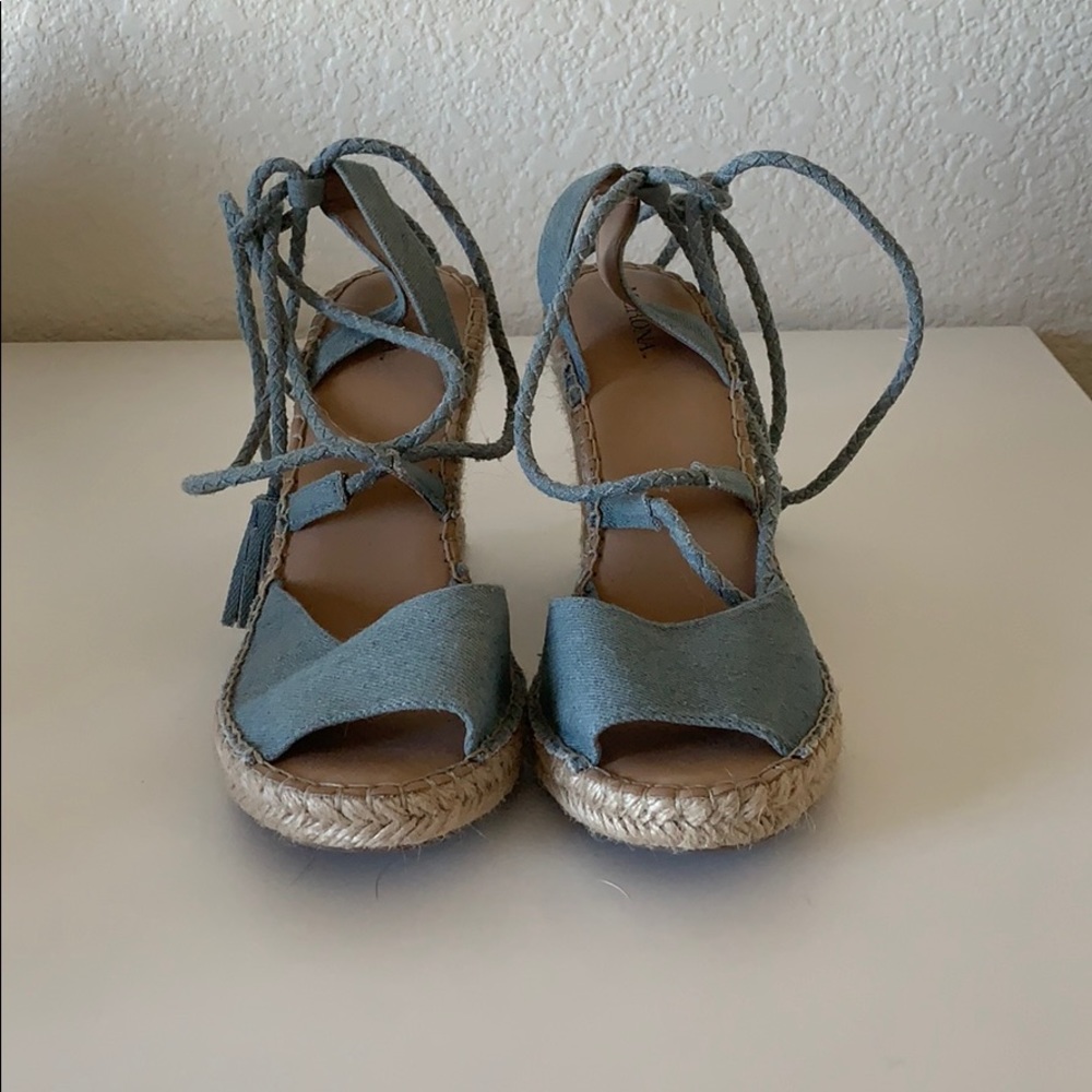 Denim lace up wedges